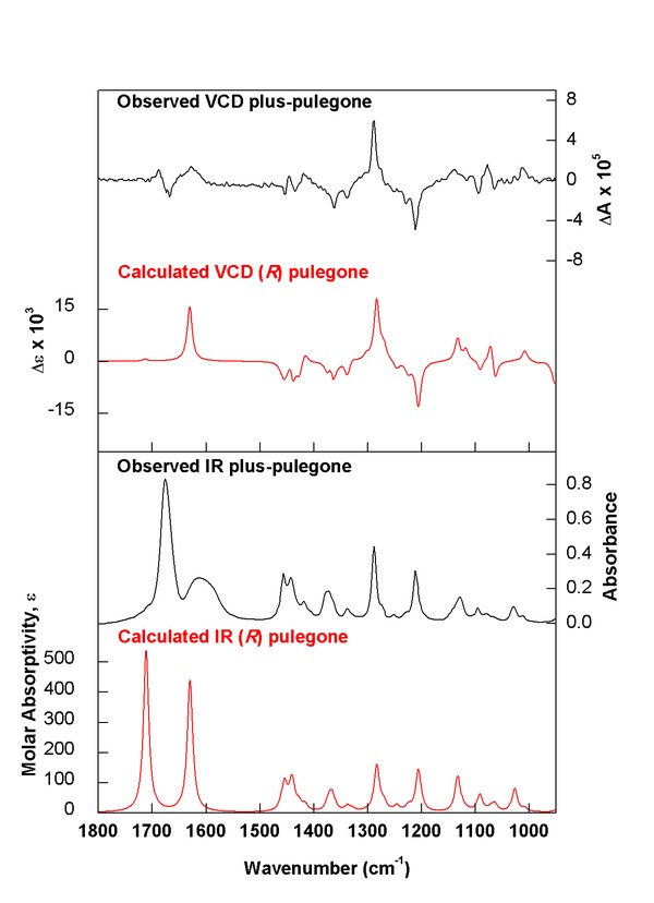 (plus)-(R)-Pulegone experimental vs. calculated spectra